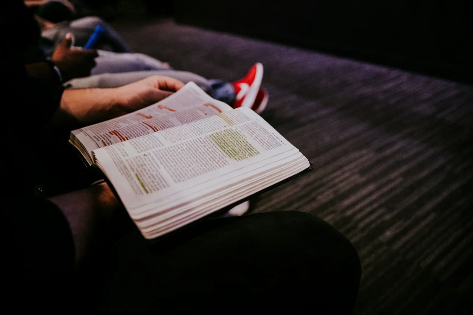 A small group studying the Bible together
